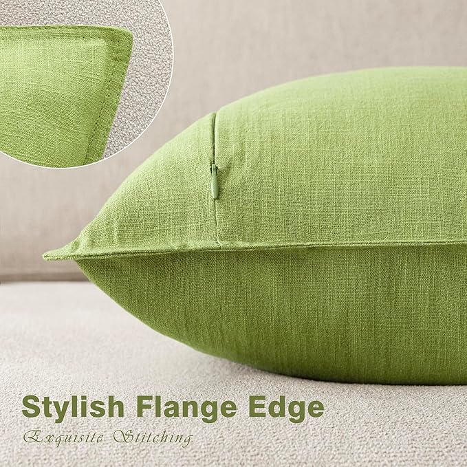 Foindtower Pack of 2, Decorative Linen Soild Throw Pillow Covers Soft Accent Euro Cushion Case Farmhouse Neutral Pillowcase for Chair Couch Sofa Bedroom Living Room Home Decor 24 x 24 Inch Lush Green