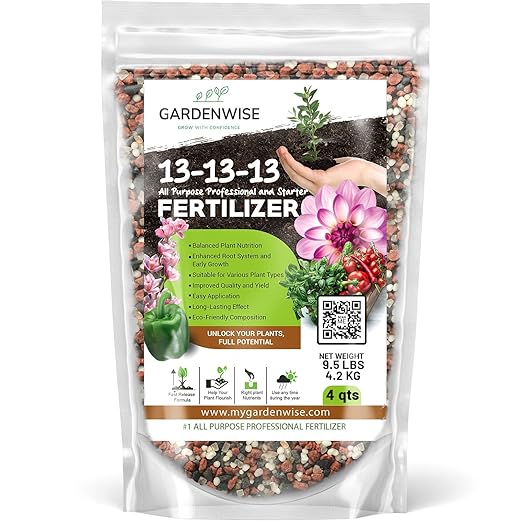 Gardenwise 13-13-13 Slow Release Granular Fertilizer – All Purpose Plant Food 13 13 13 for Outdoor Grass, Vegetables, Roses, Flowers, Shrubs, Trees. Lawns, Gardens, Potted Plants (4 quarts)