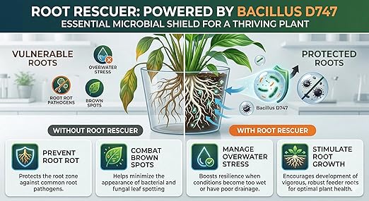 Root Rescuer - Root Rot Repair & Preventative – Brown Spots - Overwatering - Bacillus Inoculant – Soil or Water - Ideal for Monstera, Philodendron, Anthurium, Fiddle Leaf, Houseplants