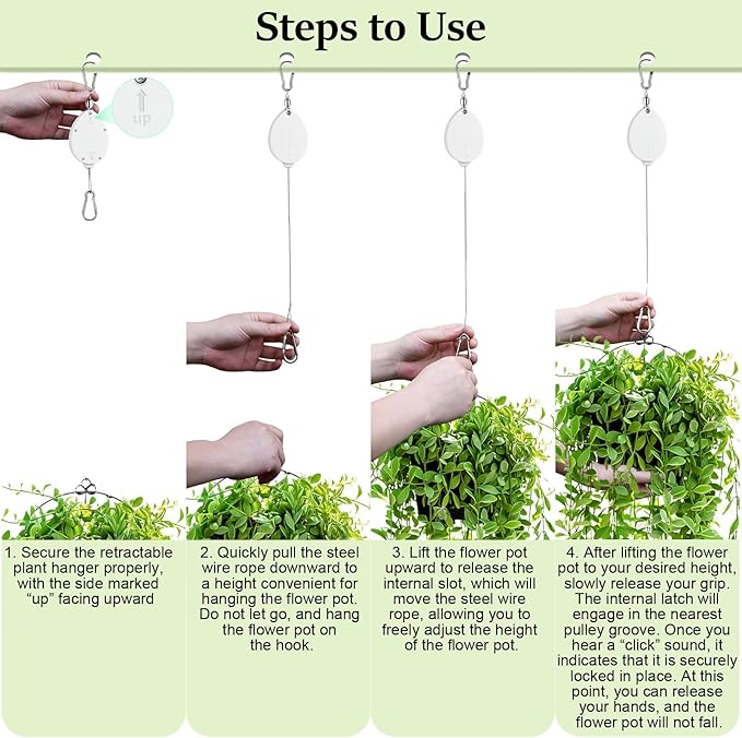 2026New 2Pcs Retractable Plant Hanger with Leaf Texture,44Lbs Load Capacity,Auto Lock,Adjustable Hook for Hanging Plants,Bird Feed,Wind Chimes,Garden Pots,Rust-Proof Stainless Steel,White