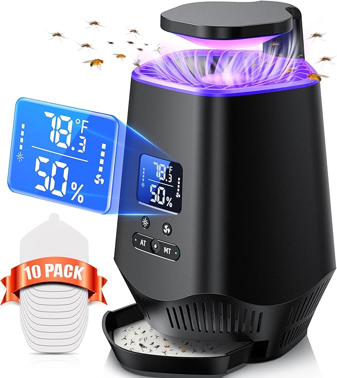Fruit Fly Traps for Indoors, Smart Fly Trap Indoor Bug Zapper Gnat Traps for House Indoor with Temperature and Humidity Sensor, 10PCS Sticky Boards Black 01