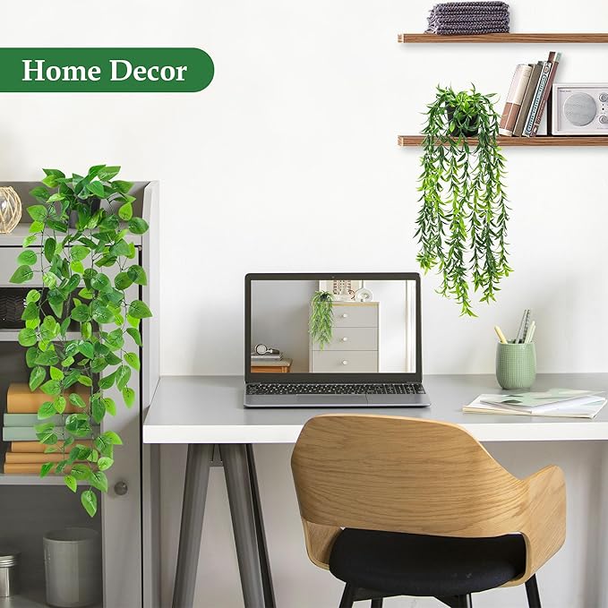 Der Rose 8Pcs Fake Plants Hanging Faux Eucalyptus Vines Artificial Hanging Plants Indoor for Room Wall Shelf Outdoor Decor