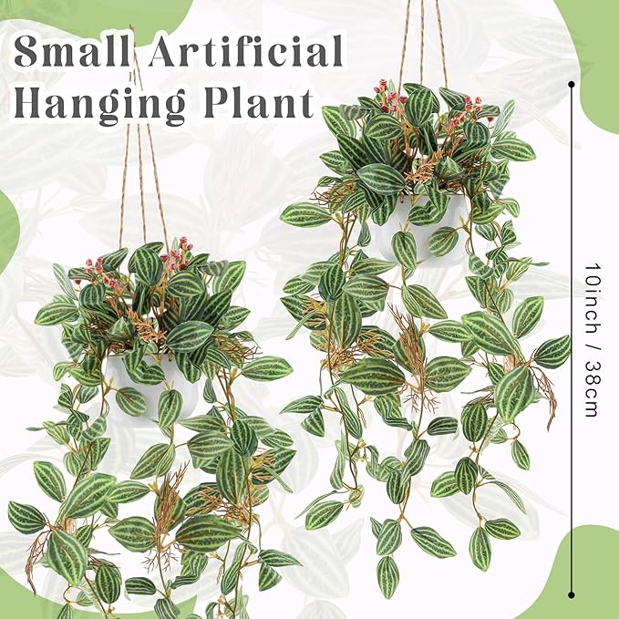 2pcs Small Artificial Hanging Plants Fake Hanging Plant with Pot Plants Indoor Decor Faux Greenery Hanging Vines Potted for Bedroom Shelf Outdoor Garden Decoration