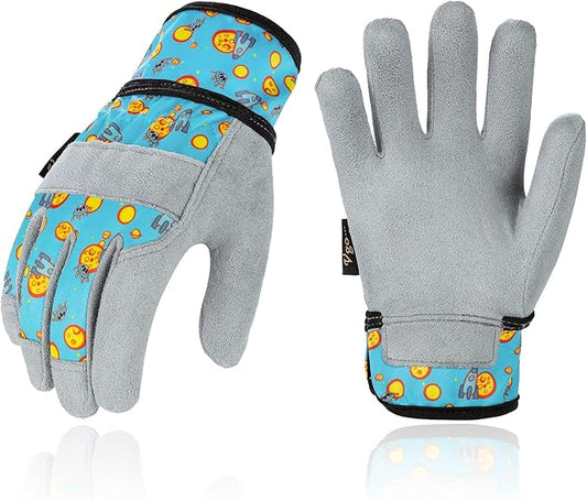 Vgo... 1-Pair Age 6-7 Kids Gardening Gloves,Children Yard Work Gloves,Soft Safety Outdoor Playing Gloves(Size L, Blue Plane, KID-MF3561)