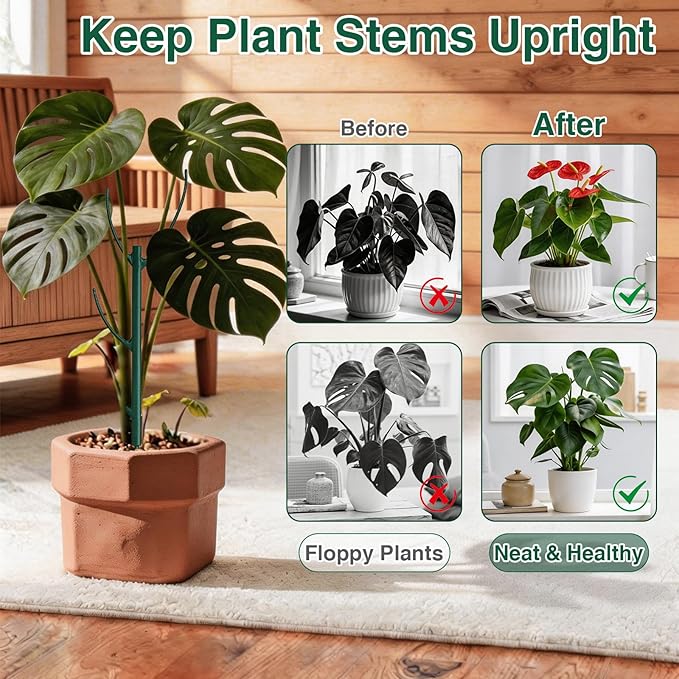 6 Pack Stackable Plant Support Stakes, 43inch Climbing Plant Sticks Structures for Monstera with Garden Ties, Durable Alternative to Moss Pole for Indoor Outdoor Plants