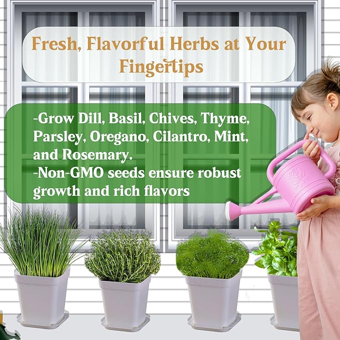 Indoor Herb Garden Kit, 9 Non-GMO Seeds with Reusable Pots, Planter – DIY Grow Kits for Growing Herbs Indoors, Kitchen, Balcony, Window Sill with 27 Soil