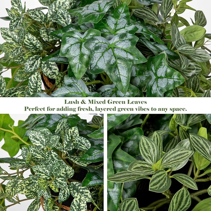 Fake Hanging Plant with Pot, Large Hanging Artificial Plants with Basket & Hanger Faux Greenery Plants Indoor Outdoor Decor Fake Ivy Vine Plant in Pot for Wall Balcony Patio Office Bathroom Shelf