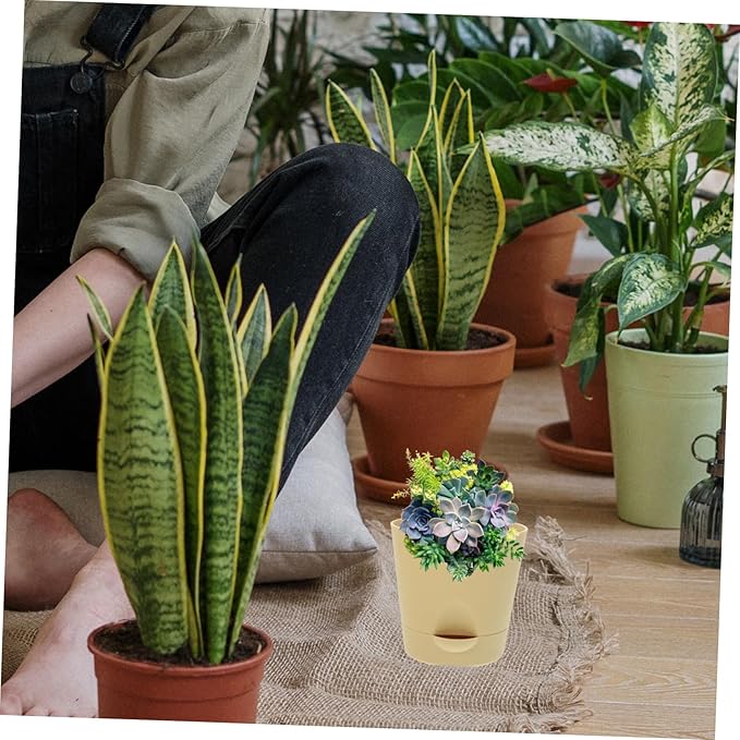 GANAZONO 1set Self-Watering for Indoor and Outdoor Use Automatic Watering Flowerpots for Home Office and Garden Drainage Modern Design for Easy Plant Care