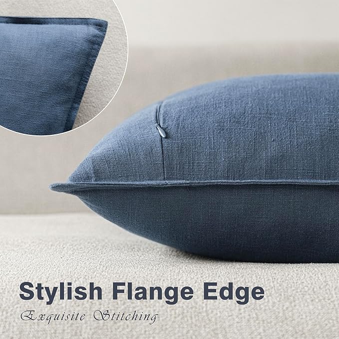 Foindtower Pack of 2, Decorative Linen Soild Throw Pillow Covers Soft Accent Euro Cushion Case Farmhouse Neutral Pillowcase for Chair Couch Sofa Bedroom Living Room Home Decor 26 x 26 Inch Dark Blue