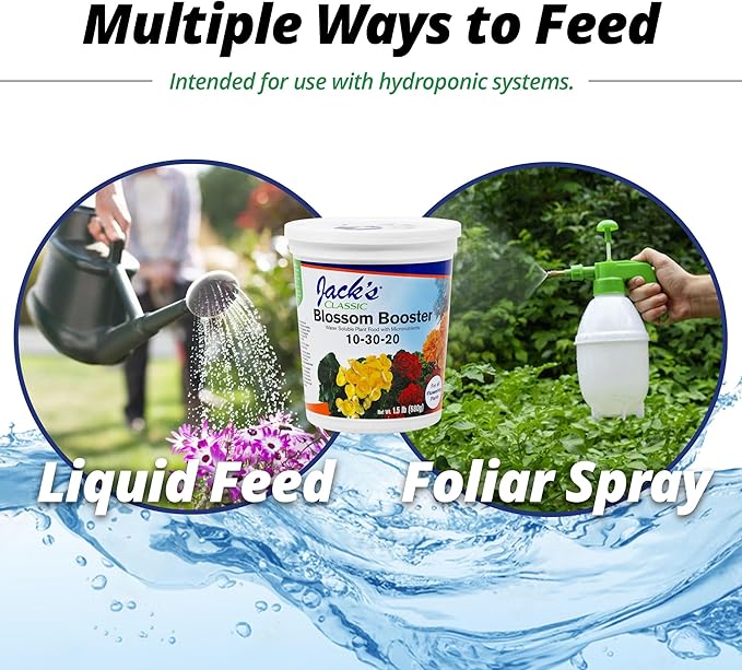 Jack's Classic 10-30-20 Blossom Booster Water-Soluble Fertilizer with Micronutrients for Increasing Color and Quantity of Blooms in Flowering Plants, 1.5lbs