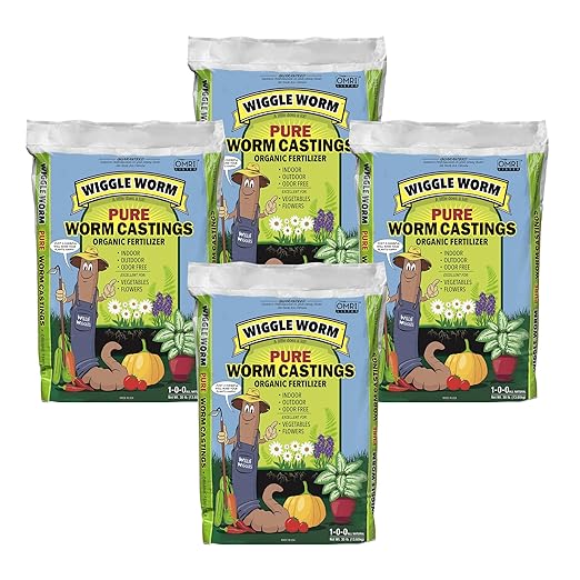 Wiggle Worm 100% Pure Organic Mineral-Dense Worm Castings Fertilizer, 30lbs, Pack of 4 - Improves Soil Fertility and Aeration for Growing Better Houseplants, Vegetables, and More