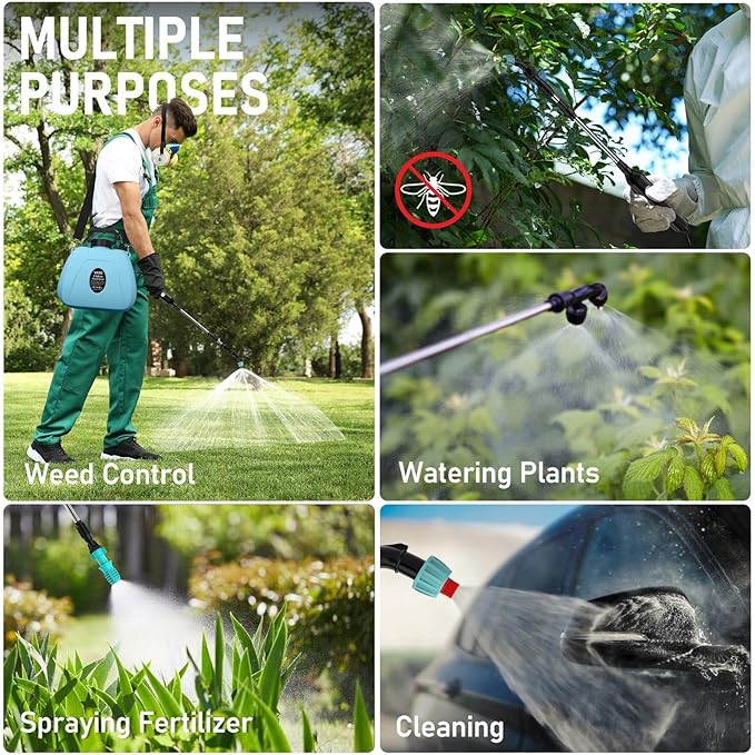 VASG 2 Gallon Battery Powered Garden Sprayer, Electric Sprayer, Weed Yard Lawn Sprayers with 5 Mist Nozzles & Retractable Wand & Adjustable Strap for Lawn, Garden, Yard