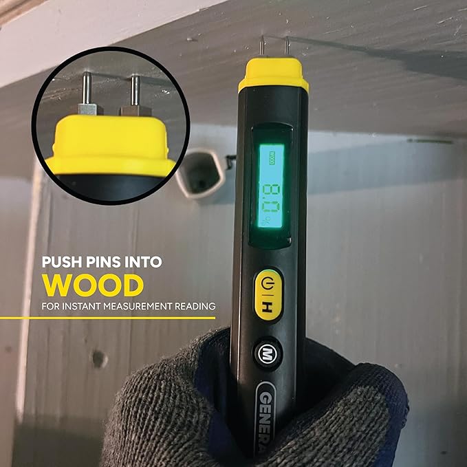 General Tools Compact Digital Moisture Meter MMP100 – Pin-Style Tool Detects Moisture in Wood and Building Materials to Help Identify Targeted Moisture Levels and Prevent Water Damage