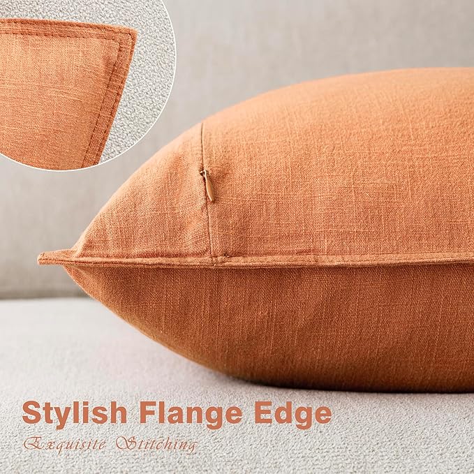 Foindtower Pack of 2, Decorative Linen Soild Throw Pillow Covers Soft Accent Euro Cushion Case Boho Farmhouse Pillowcase for Chair Couch Sofa Bedroom Living Room Home Decor 20 x 20 Inch Dusty Orange