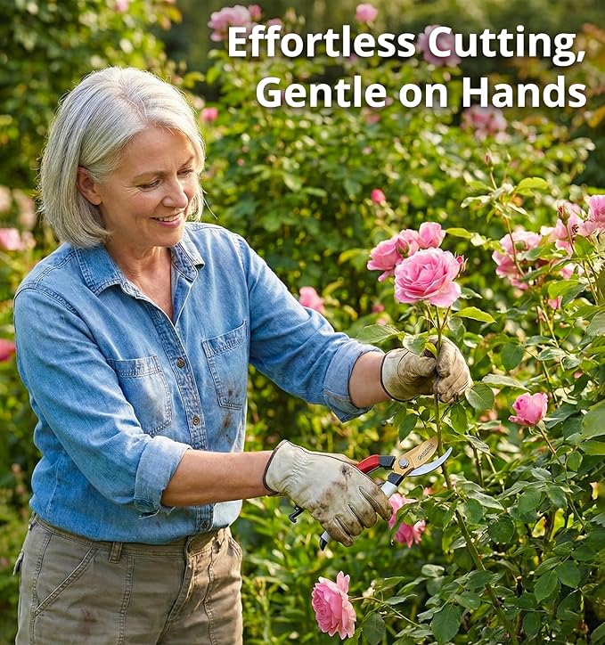 Gardeness Titanium Pruning Shears, Lightweight SK5 Bypass Garden Secateurs – Easy-Grip Hand Pruners for Women, Roses, Bonsai, Trimming & Everyday Gardening, Floral & Yard Work, Arthritis Friendly