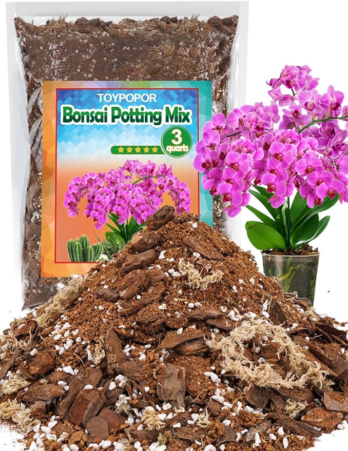TOYPOPOR 3qt Orchid Potting Mix with Moss Pine Bark Mulch Perlite Stone & Coco Peat Natural Ingredients, Orchid Repotting Kit Drainage Indoor Potting Medium Great for Plant Root Climbing & Expanding
