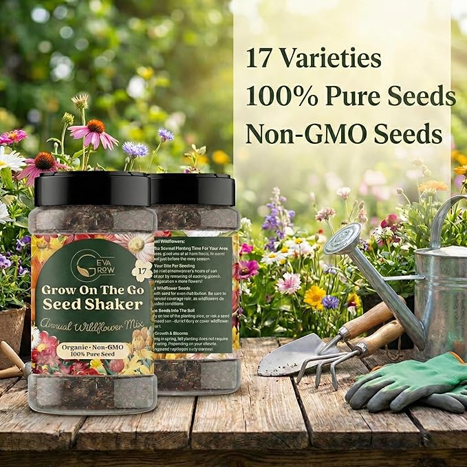 Wildflower Seed Shaker – Awesome Annual Mix by GevaGrow - 2 Ounce Shaker