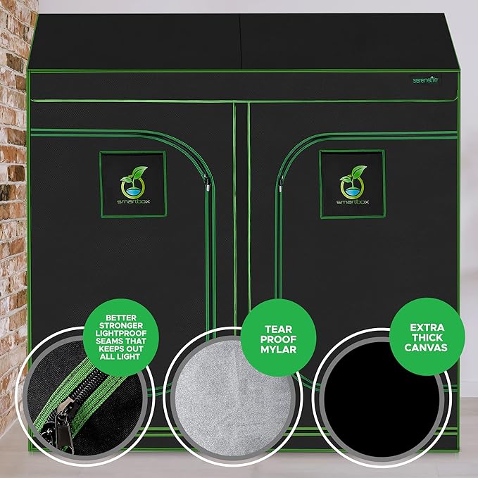 SereneLife Extra Large Hydroponic Growing System 8ft x 4ft x 6.67ft Indoor with Reflective Mylar,Observation Window,Removable Floor Tray,Pole Shelf for Plant Garden in a Grow Tent