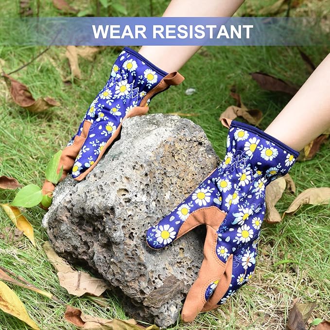 Womens Gardening Weeding Working Gloves, Leather Garden Glove for Women Thorn Proof No Stab for Digging, Planting,Pruning