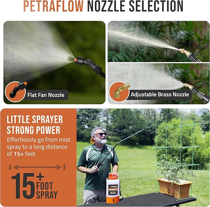 PetraTools Battery Powered Sprayer 1 Gallon - HD1000-S - Heavy Duty Electric Sprayer for Lawn and Garden Weed/Pest Control, Watering - with Battery, Charger & 2 Nozzles (1 Gallon)