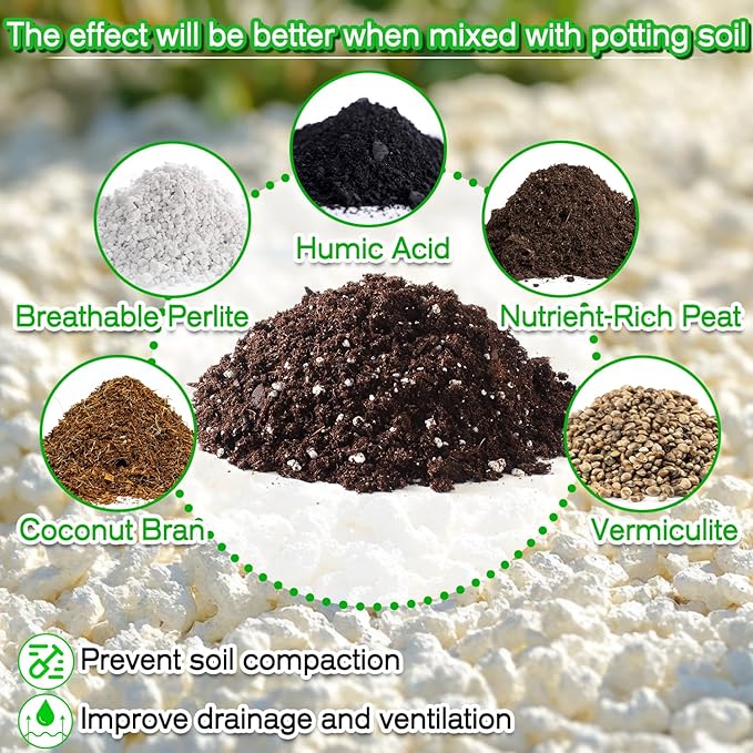 Perlite,Premium Oraganic Perlite Soil Amendment for Plant,Porous Volcanic Rock, Aeration & Drainage Enhancer, Ideal for Succulents, Flower Plants, Hydroponics-2 QT