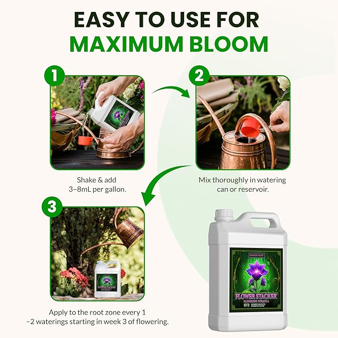 Humboldts Secret Flower Stacker | 0-7-5 Bloom Booster with Vitamin B1 | High Phosphorus Potassium Flowering Nutrients | Potting Soil Hydroponics Coco | Indoor & Outdoor Plants | 1 Gallon