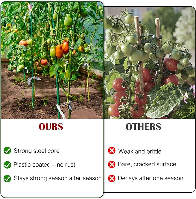 FORUP Garden Stakes, 25 Pack Steel Plant Stakes with Plastic Coating for Climbing Plants, Tomato Eggplant Bean Support, Rust-Resistant Outdoor Garden Stakes (58 Inch)