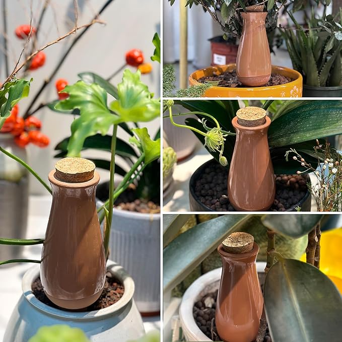 4 Pack Terracotta Plant Watering Globes, 12Oz Ollas Self Watering Pots for Indoor Outdoor Plants, Automatic Plant Drip Irrigation Device, Clay Planter Insert, Up to 1 Week, for Vacations Potted Plant