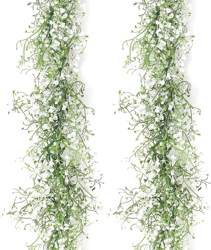 RECUTMS Artificial Hanging Vines Garland Faux Ferns Leaves Ivy Garland Fake Plant Greenery 2Pcs for Spring Home Indoor Outdoor Wedding Farmhouse Mantle Table Centerpiece Party Garden Decor(White)