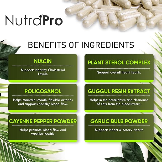 Heart Health Cholesterol Supplements - Cholesterol Health & Heart Support with Plant Sterols, Niacin & Garlic Powder.Vitamins Pills for Healthy Cholesterol and Healthy Heart.Two Months Supply.