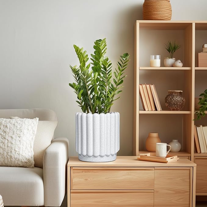 Ceramicfor Ceramic Planters for Indoor Plants - 7.6 Inch Ceramic Plant Pots Outdoor, Round Flower Pots with Drainage Hole, Fluted Modern Planter, Room House Decor, Gifts for Plant Lovers, White