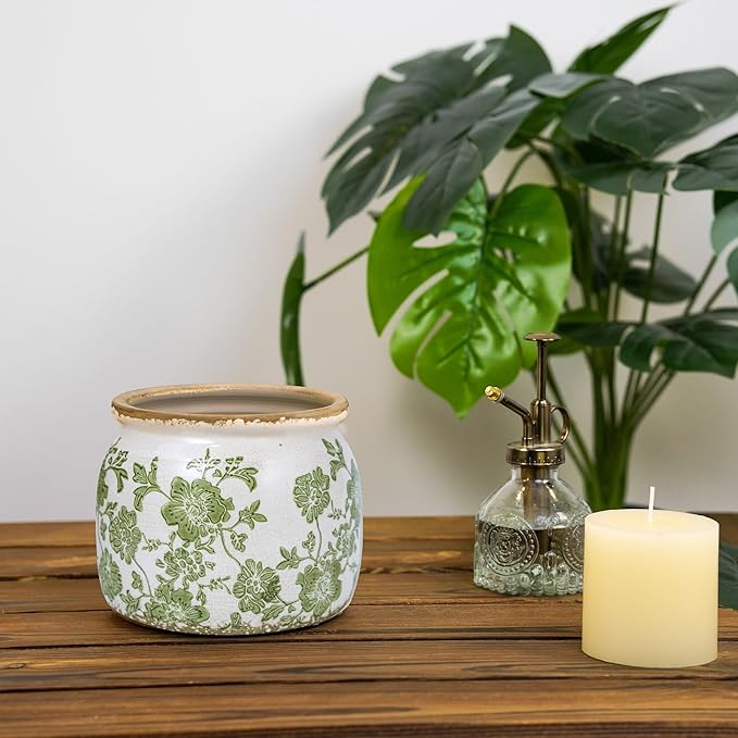 Dosayes Flower Pot,Vintage Ceramic Pot for Planter with Drainage Holes, 6.29 inch Ice Crack Glazed Indoor Planters Pot for Indoor,Tucan Home Decor,Gardening Gifts,Green (Modern)