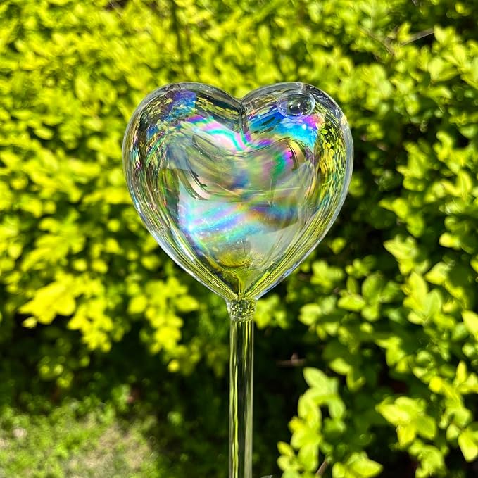Kingbuy Plant Waterer Self Watering Globes Colorful Glass Plant Watering Bulbs Heart Shaped Garden Water Device for Indoor Outdoor Plants, 4 Pack