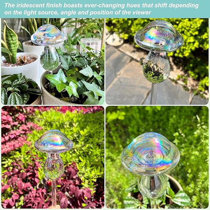 Kingbuy Iridescent Mushroom Self-Watering Globes for Plants - 2 Pack Automatic Plant Waterer Indoor/Outdoor, Plant Watering Devices with Continuous Moisture Supply, No Electricity Needed