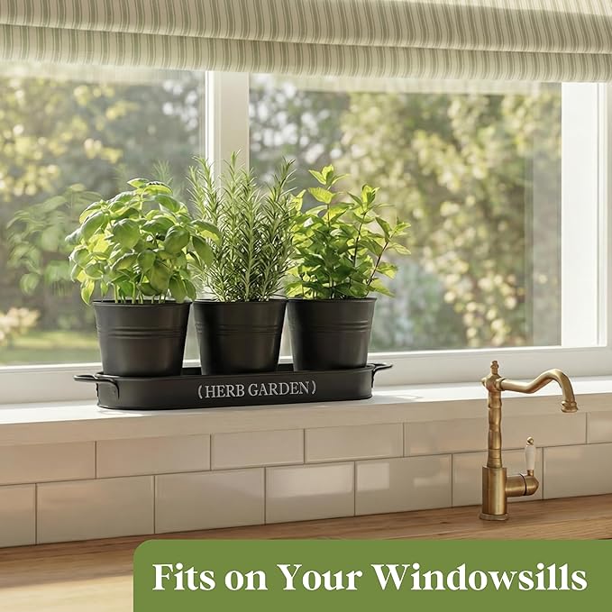 PERFNIQUE Indoor Herb Garden, Herb Planter for Indoor/Outdoor, Farmhouse Plant Pots, Windowsill Herb Garden with Tray(Planter only) Window Pots