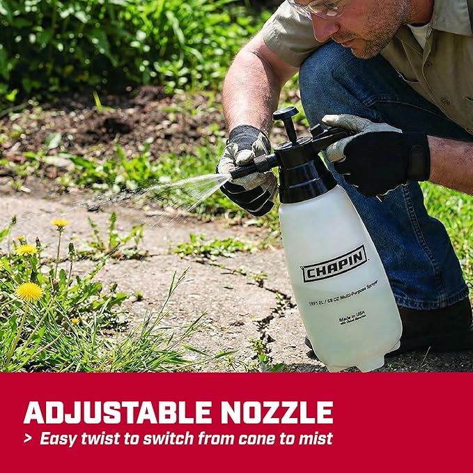 Chapin 10031 Handheld Pump Sprayer, 68oz, Multi‑Purpose, Lawn & Garden, Translucent Poly Tank, Adjustable Brass Nozzle, Thumb‑Trigger Lock & in‑Tank Filter for Fertilizer, Weed & Pest Applications