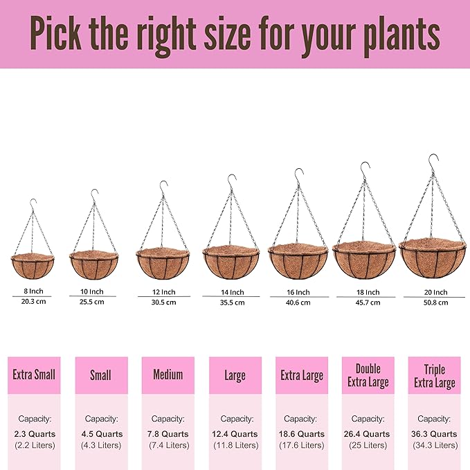 LaLaGreen Hanging Baskets for Plant Outdoor (18 Inch, 4 Pack) Extra Large Black Metal Wire Hanging Planter with Coco Liner Round Flower Pot Holder Hanger Deck Porch Modern Garden Balcony Country Decor