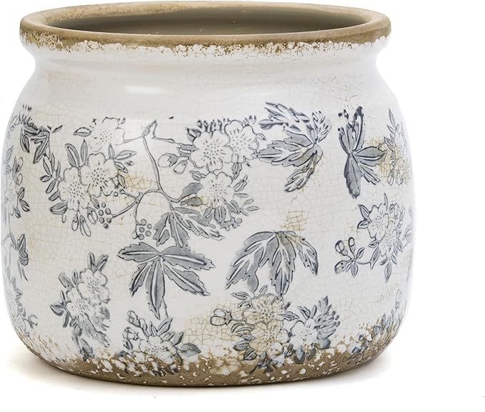 Dosayes Vintage Ceramic Ice Crack Flower Pot with Drainage Holes, Country Rustic Planters for Indoor and Outdoor,Tuscan Decor,Home,Living Room, Garden Decor, Gardening Gift (Farmhouse)