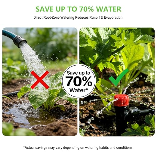 230FT Drip Irrigation System Kit, Quick Push-to-Connect Garden Watering System with 1/2'' & 1/4'' Tubing, Adjustable Drippers & Sprayers, Auto Irrigation System for Raised Bed, Lawn, Greenhouse