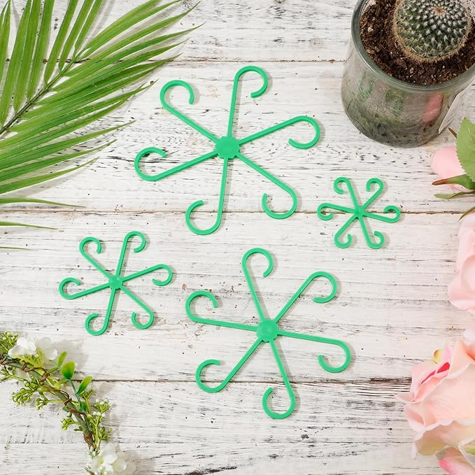 PEUTIER 4pcs Plant Stem Supports, Plastic Houseplant Climbing Holders Stabilizer Reusable Small Climbers Flower Plant Stakes Trellis Stem Hook Growth Accessories for Indoor Monstera (Green)