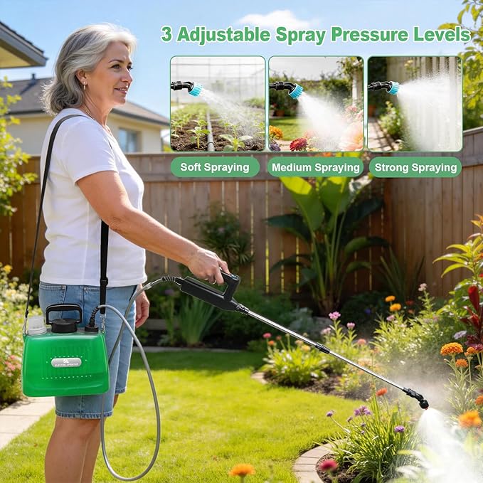 SideKing Battery Powered Sprayer 1.35 Gallon, 3 Adjustable Pressure Electric Weed Sprayer with Battery Indicator, Telescopic Wand & 4 Nozzles, Rechargeable Garden Sprayer for Lawn, Yard & Pest Control