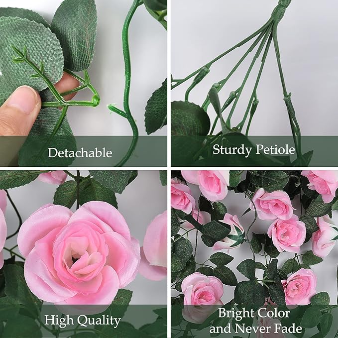 RECUTMS Valentines Day Rose Decorations, Fake Hanging Flower, 2PCS Artificial Rose Vine Plants Flowers Wedding Home Decoration and Wall Décor 3.3Ft Valentines Pink Outdoor Decor (Pink)