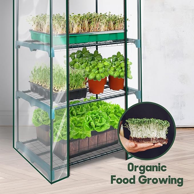 KOL 5-Tier Mini Greenhouse - PVC Clear Cover & Steel Frame - Portable Small Green House for Indoor & Outdoor Use - Grow Plants, Seedlings, Herbs