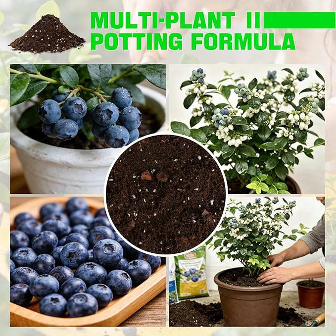 Blueberry Soil Mix 4qt- 100% Natural Organic Potting Soil for Blueberry Trees, Superior Drainage & Aeration, Ideal for Indoor & Outdoor Blueberry Plants