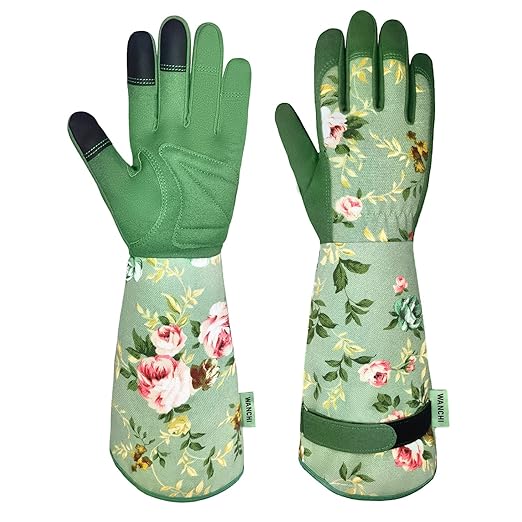 WANCHI Garden Gloves, Long Sleeve Leather Gardening Gloves for Yard and Gardening Work, Gardening Gifts for Women, Cute, Comfortable, Durable, Green Print (Small)