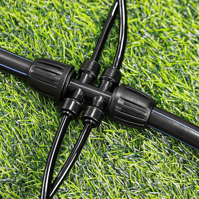 6 Pack 1/2 Inch To 1/4 Drip Irrigation Fittings - Drip Line Irrigation 1/2'' to 1/4'' Barbed Tee Adapter Push-to-Fit Reducer 3 Way Connectors for Drip Irrigation System