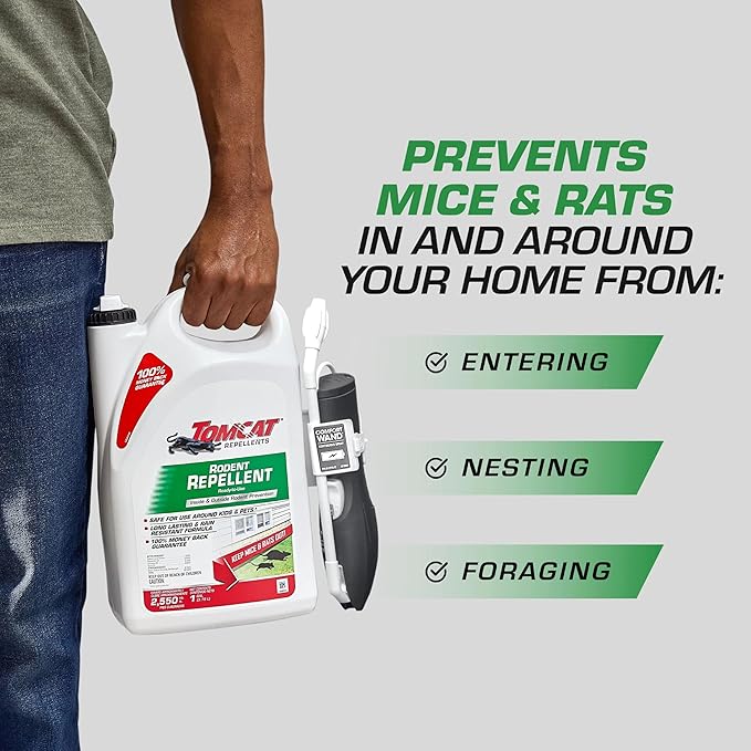 Tomcat Repellents Rodent Repellent Ready-to-Use with Comfort Wand - For Indoor and Outdoor Mouse and Rat Prevention, Peppermint Oil Spray for Rodents with Cinnamon & Garlic Essential Oils, 1 gal.