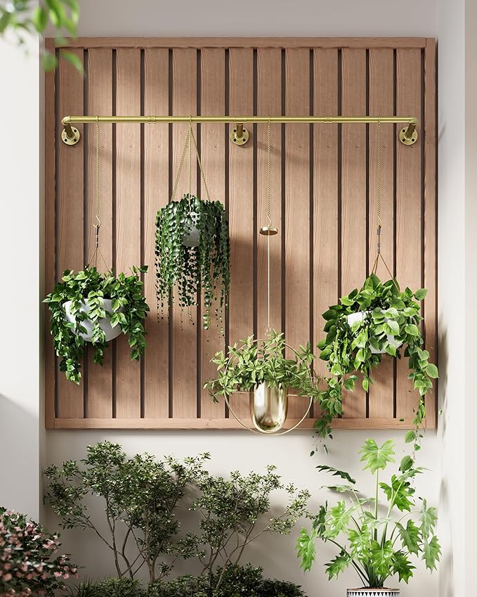 SOFITORG Plant Haning Rod, Hanging Planters for Indoor Plants with 6 Chains, Wall Plant Hanging Bar for Window Celling, 65.7 Inch, Metal Gold, Pots Not Included