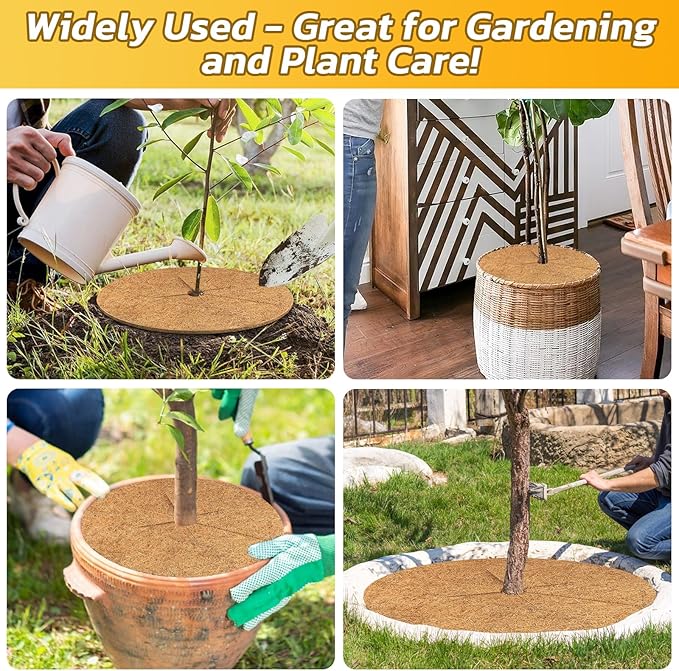 Legigo 6pcs Coconut Fiber Mulch Ring Tree Plant Protector Mat, 24 Inch Natural Coco Coir Tree Mulch Ring Plant Pot Soil Cover, Tree Rings Disc Plant Cover for Indoor Outdoor Plants,Landscaping