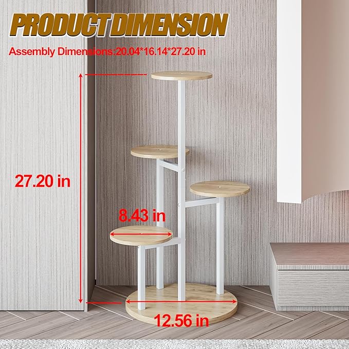 INGIORDAR Plant Stand Indoor Outdoor Corner Flower Stands Multiple Flower Pot Holder for Patio Garden Balcony Living Room 5 Tier White+Sonoma Oak